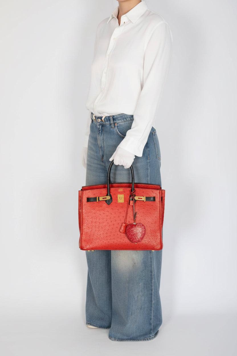 Hermès Birkin 35 Rouge Vif Noir Ostrich Gold Hardware