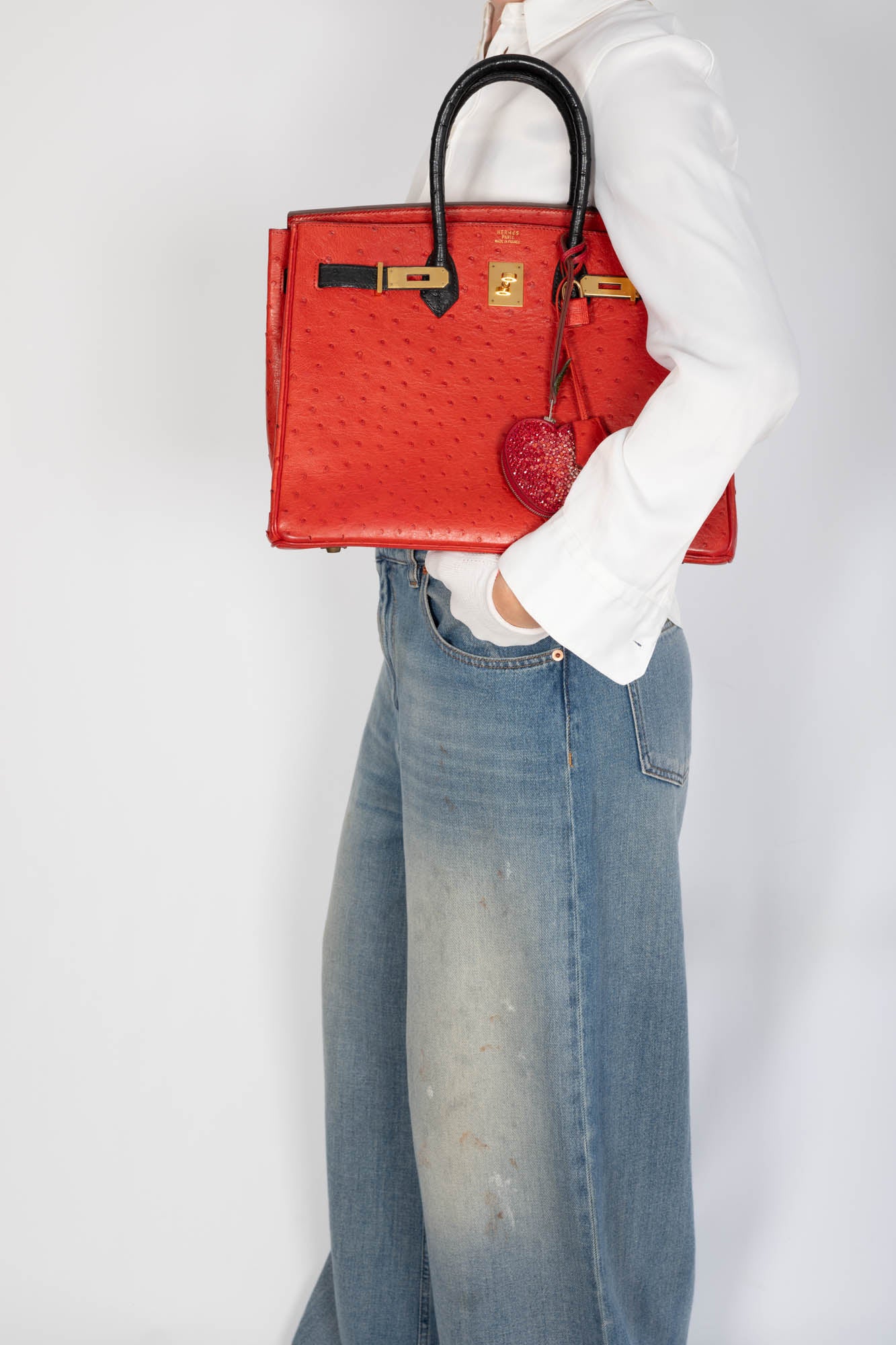 Hermès Birkin 35 Rouge Vif Noir Ostrich Gold Hardware