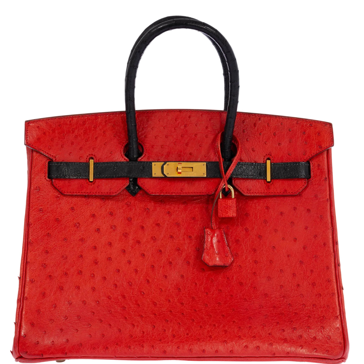 Hermès Birkin 35 Rouge Vif Noir Ostrich Gold Hardware