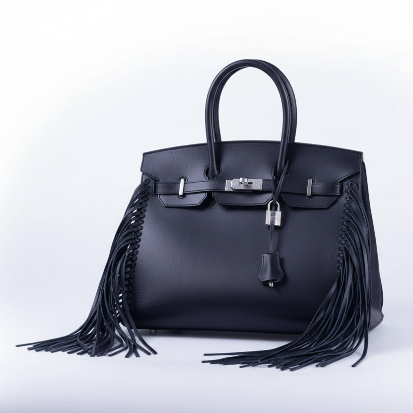 Hermès Birkin 35 Sellier Anate Fringe Noir Evercolor Palladium Hardware