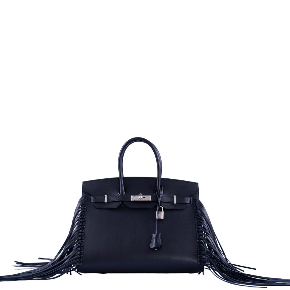 Hermès Birkin 35 Sellier Anate Fringe Noir Evercolor Palladium Hardware