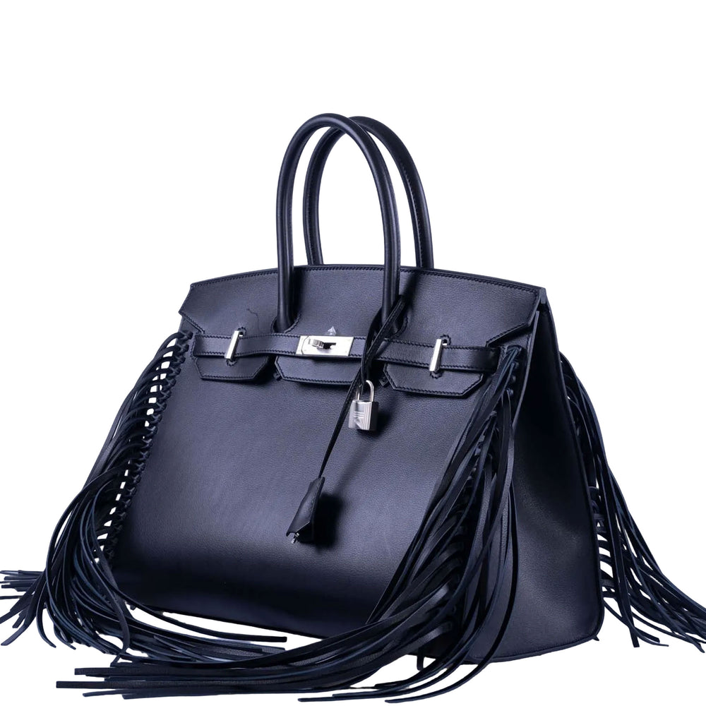 Hermès Birkin 35 Sellier Anate Fringe Noir Evercolor Palladium Hardware