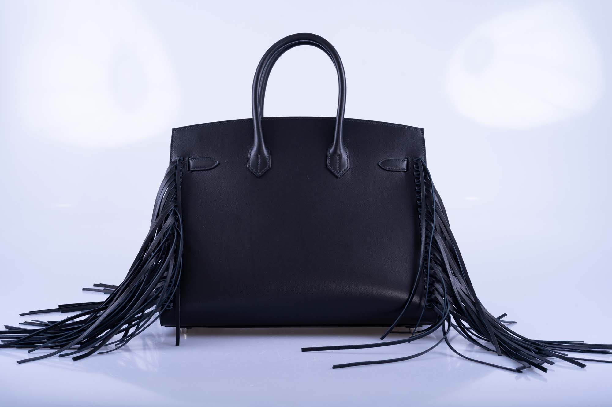 Hermès Birkin 35 Sellier Black Anate Fringe Evercolor leather Palladium Hardware