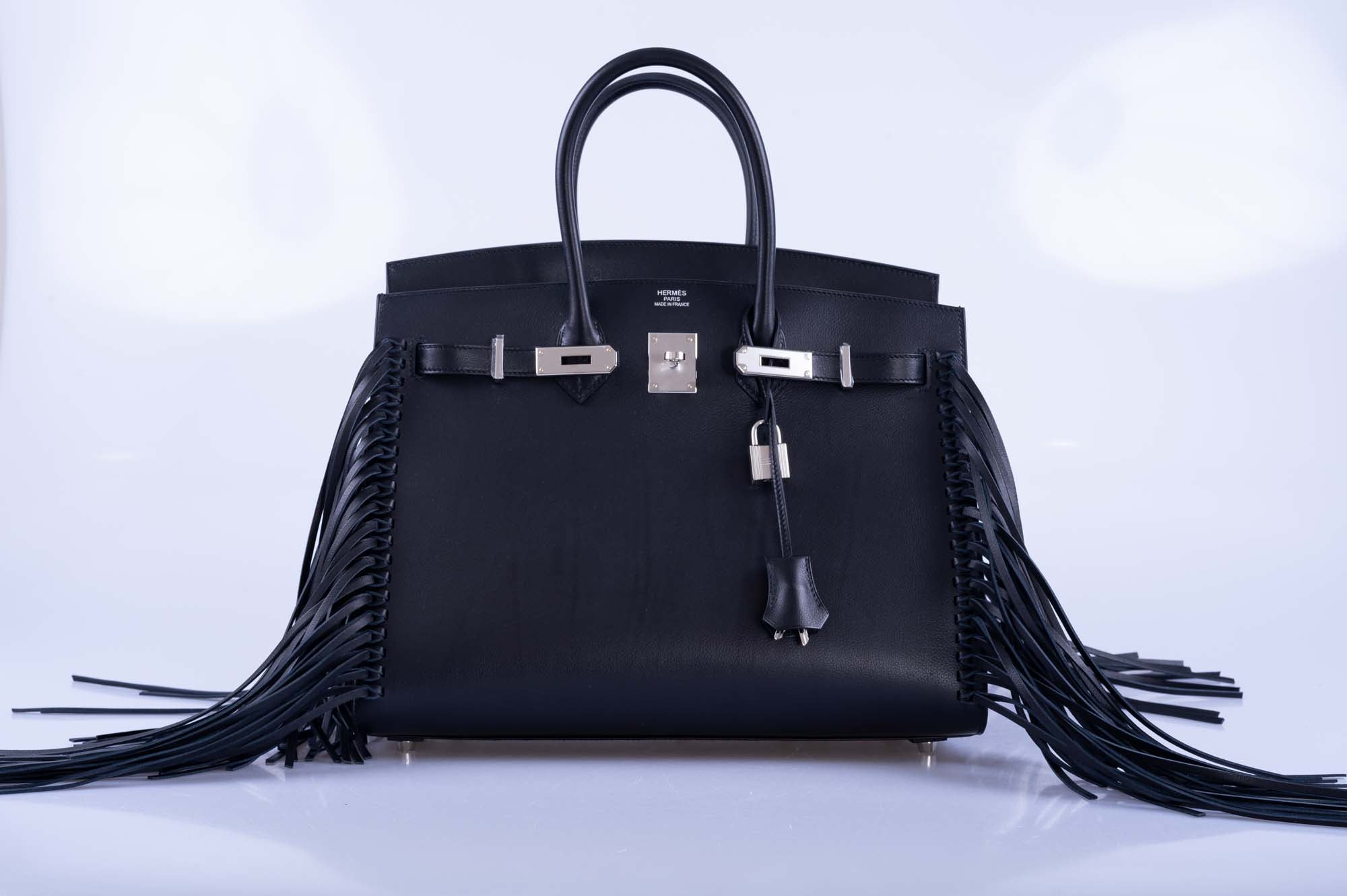 Hermès Birkin 35 Sellier Black Anate Fringe Evercolor leather Palladium Hardware