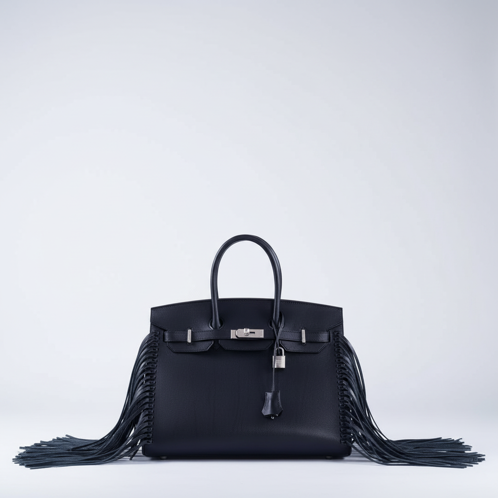 Hermès Birkin 35 Sellier Black Anate Fringe Evercolor leather Palladium Hardware