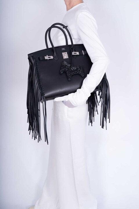 Hermès Birkin 35 Sellier Black Anate Fringe Evercolor leather Palladium Hardware