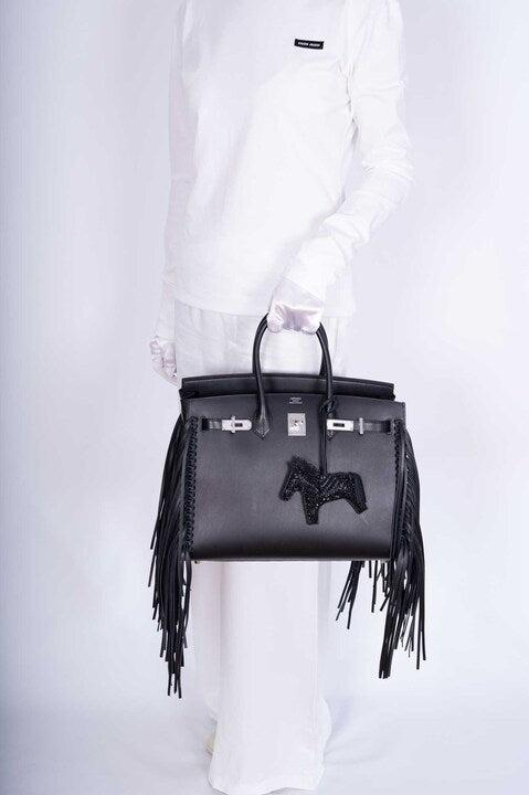 Hermès Birkin 35 Sellier Black Anate Fringe Evercolor leather Palladium Hardware