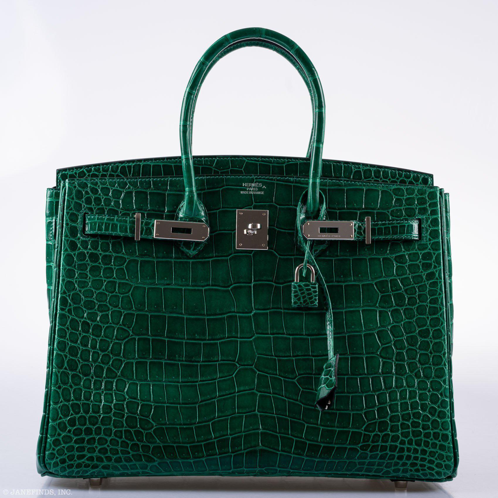 Hermès Birkin 35 Vert Emerald Porosus Crocodile Palladium Hardware