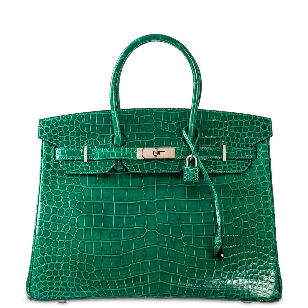 Hermès Birkin 35 Vert Émeraude Porosus Crocodile Palladium Hardware, front view