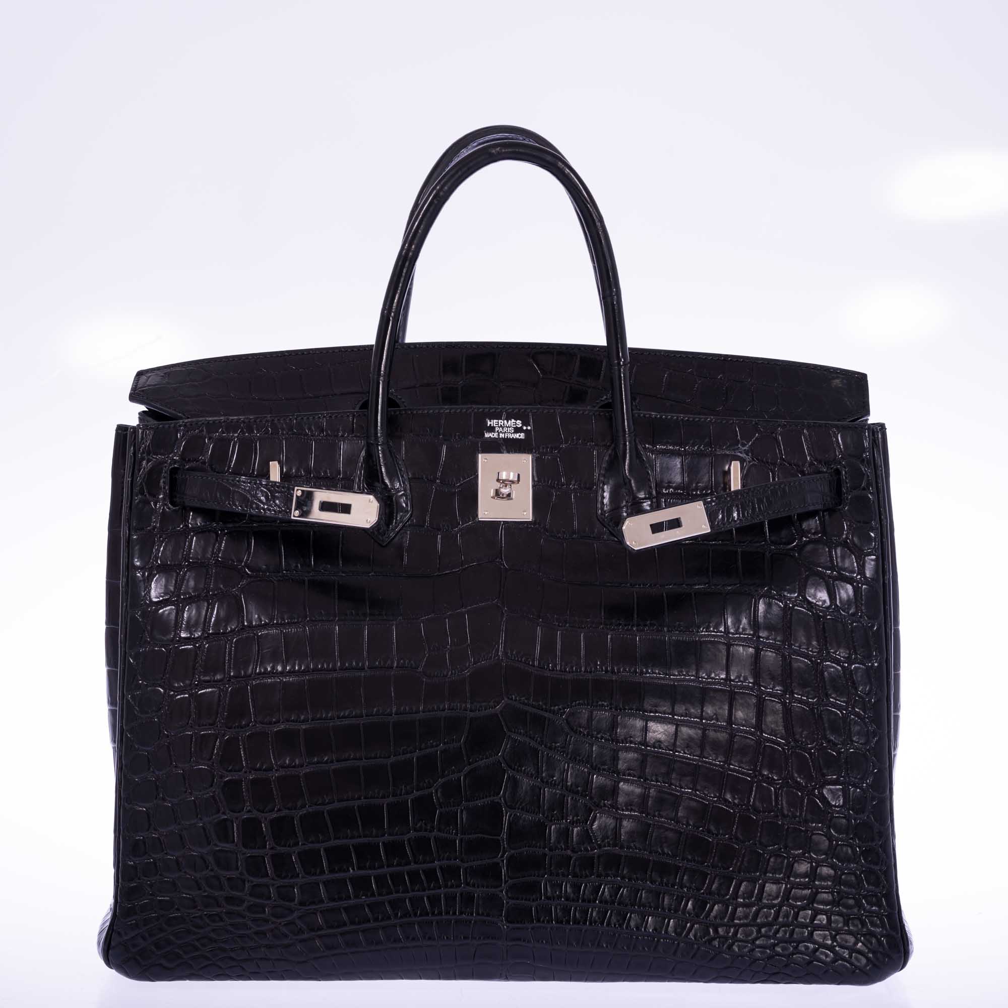 Hermès Birkin 40 Black Matte Porosus Crocodile Palladium Hardware