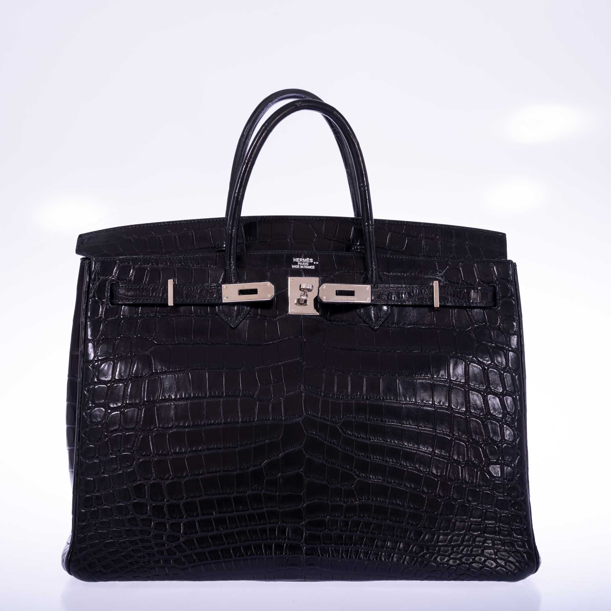 Hermès Birkin 40 Black Matte Porosus Crocodile Palladium Hardware