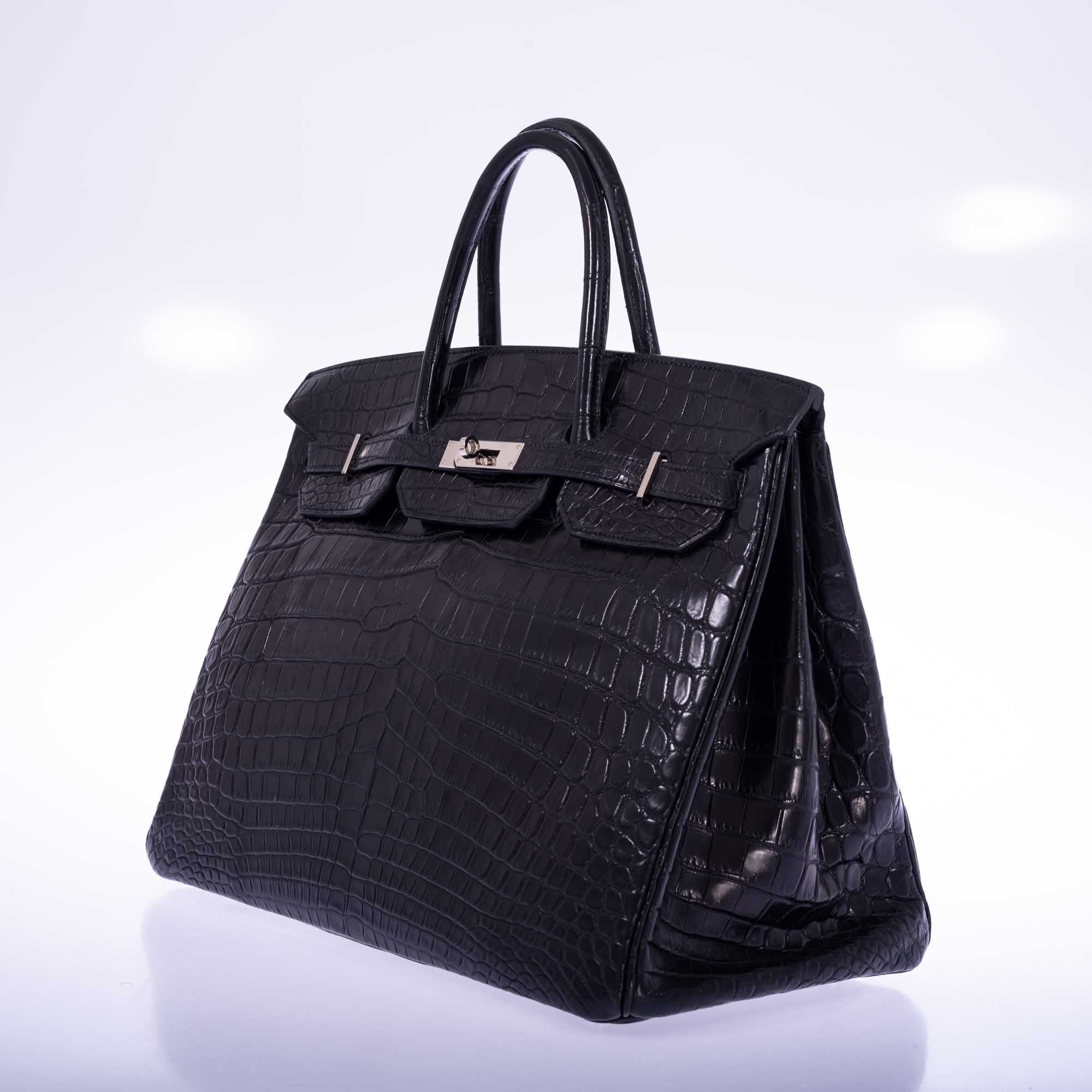 Hermès Birkin 40 Black Matte Porosus Crocodile Palladium Hardware