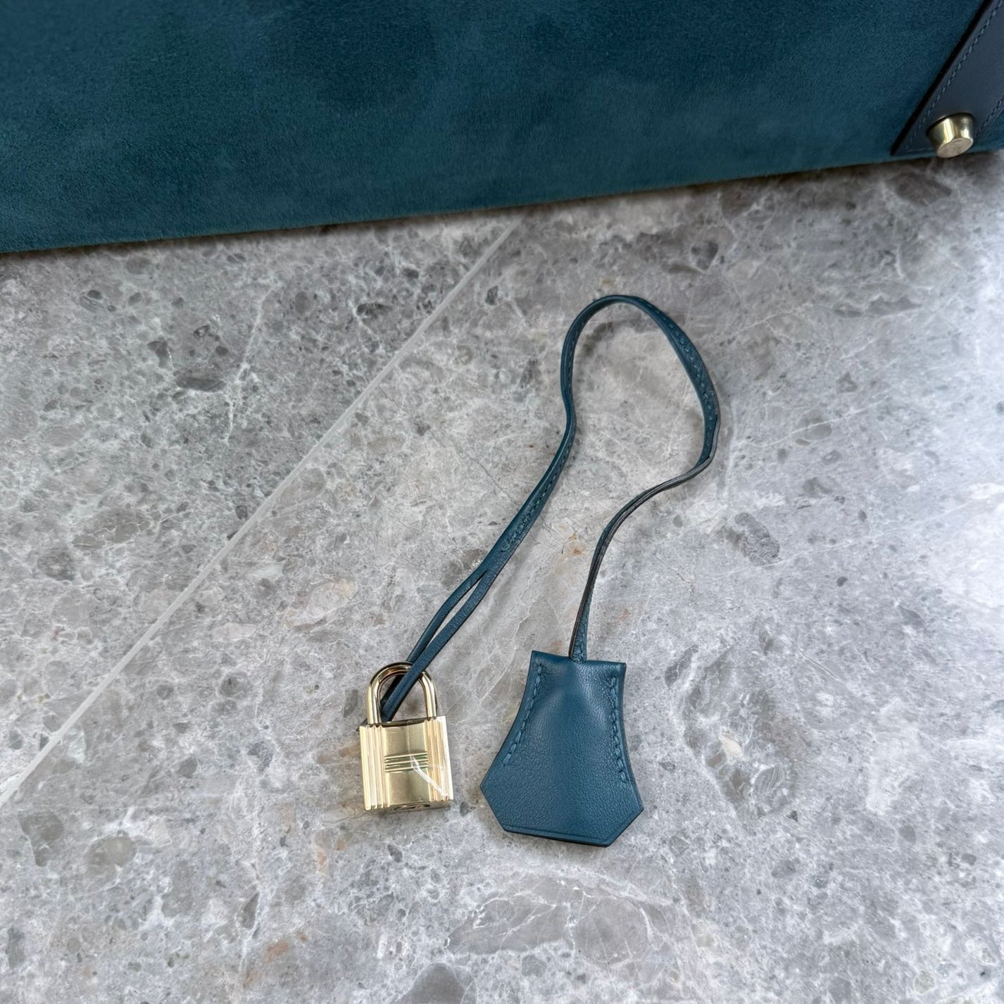 Hermès Birkin 40 Blue Thalassa Grizzly Suede, Swift Permabrass Hardware