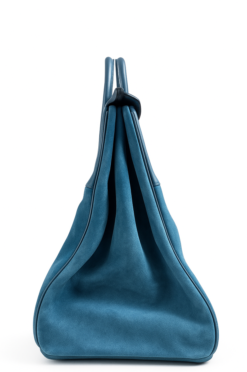 Hermès Birkin 40 Blue Thalassa Grizzly Suede, Swift Permabrass Hardware