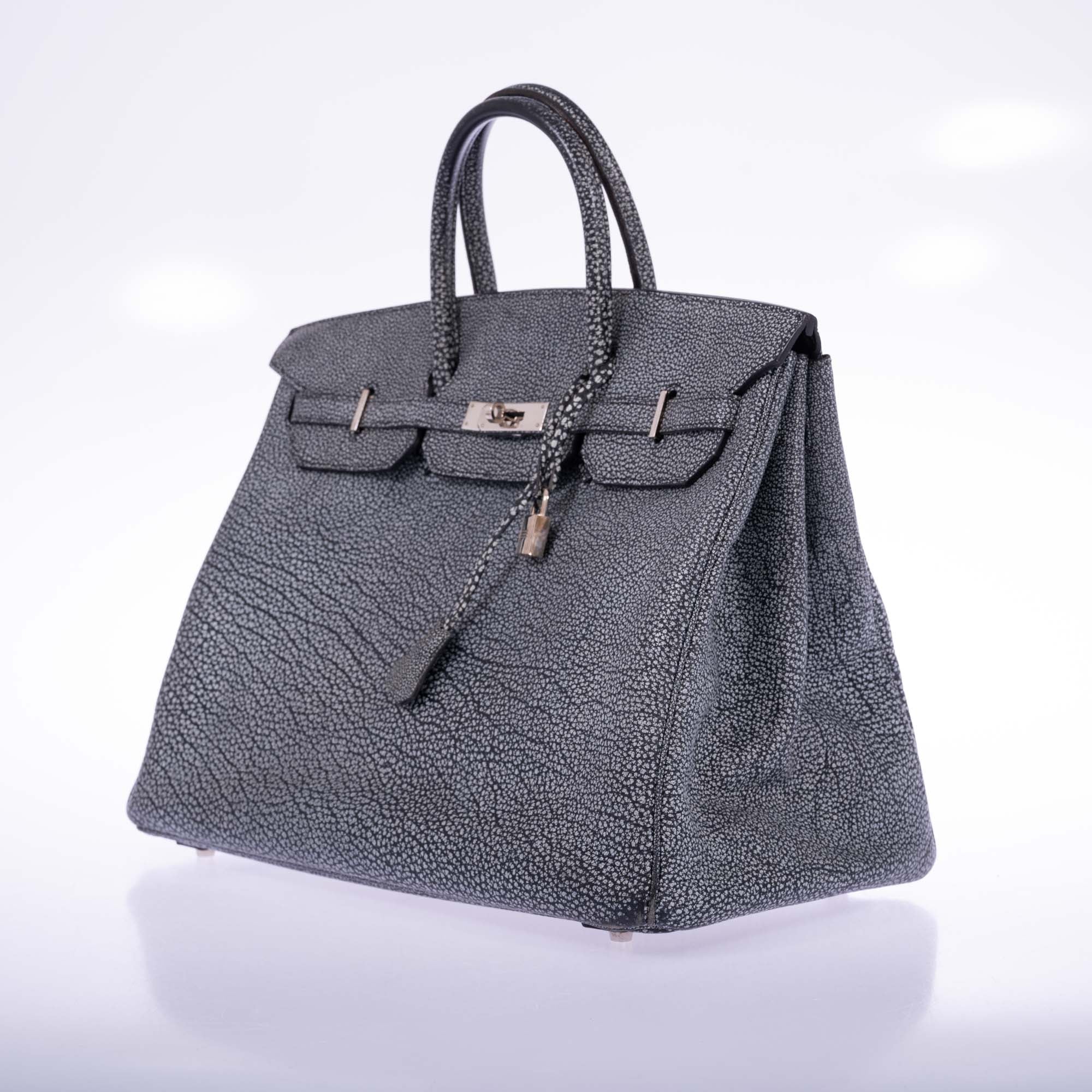 Hermès Birkin 40 Dalmatian Buffalo Metallic Silver Palladium Hardware