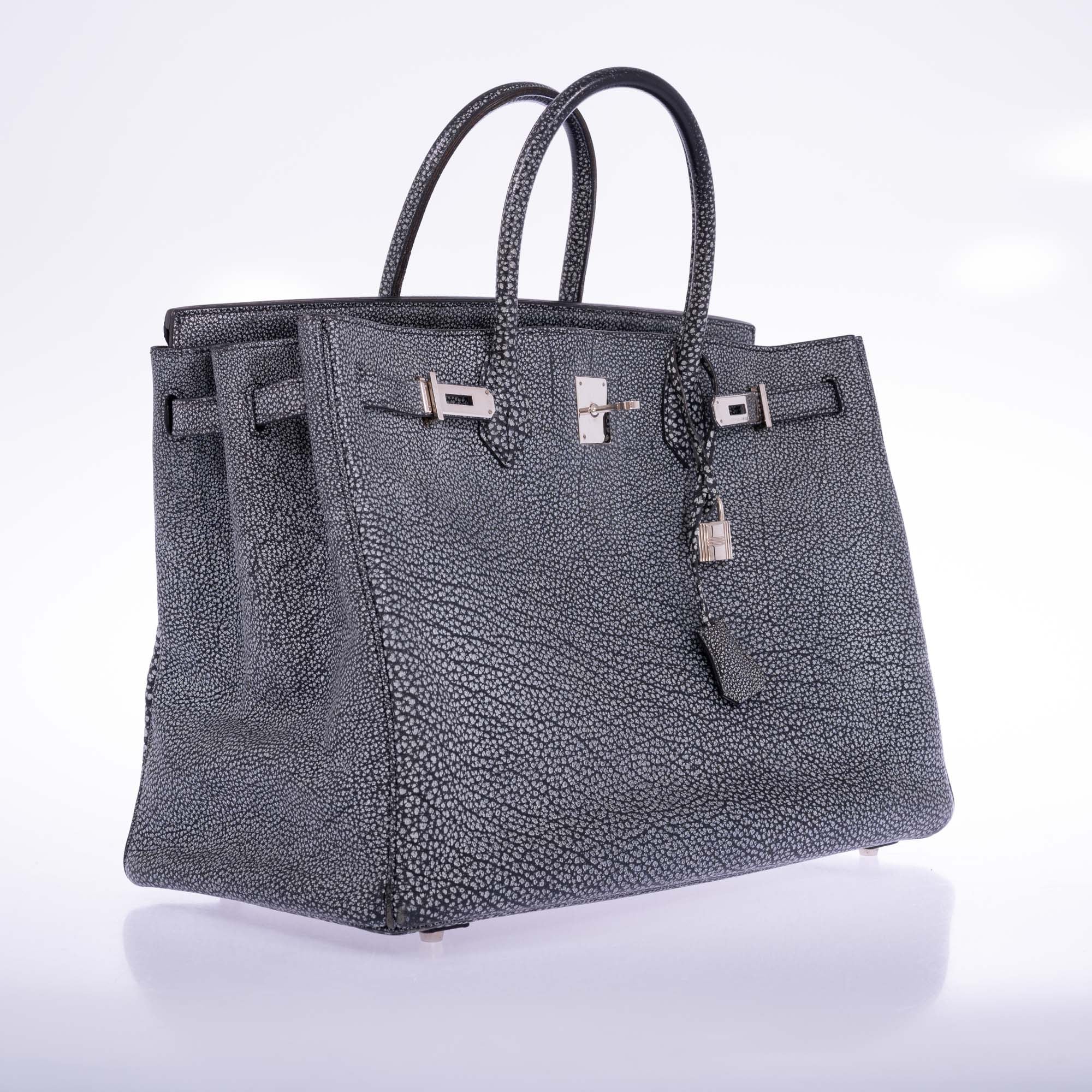 Hermès Birkin 40 Dalmatian Buffalo Metallic Silver Palladium Hardware