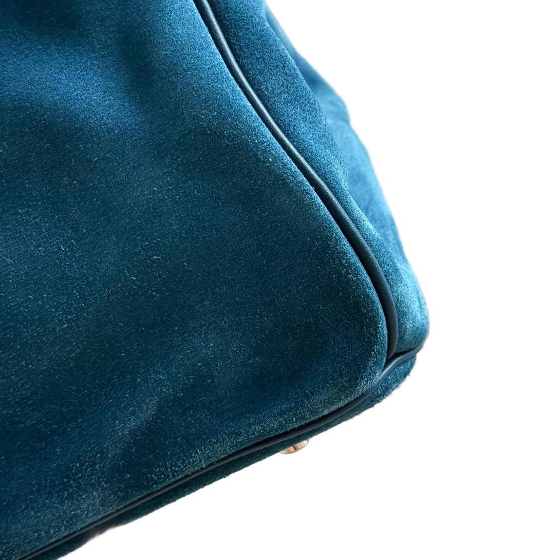 Hermès Birkin 40 "Grizzly" Bleu Thalassa Veau Doblis Suede & Permabrass Hardware