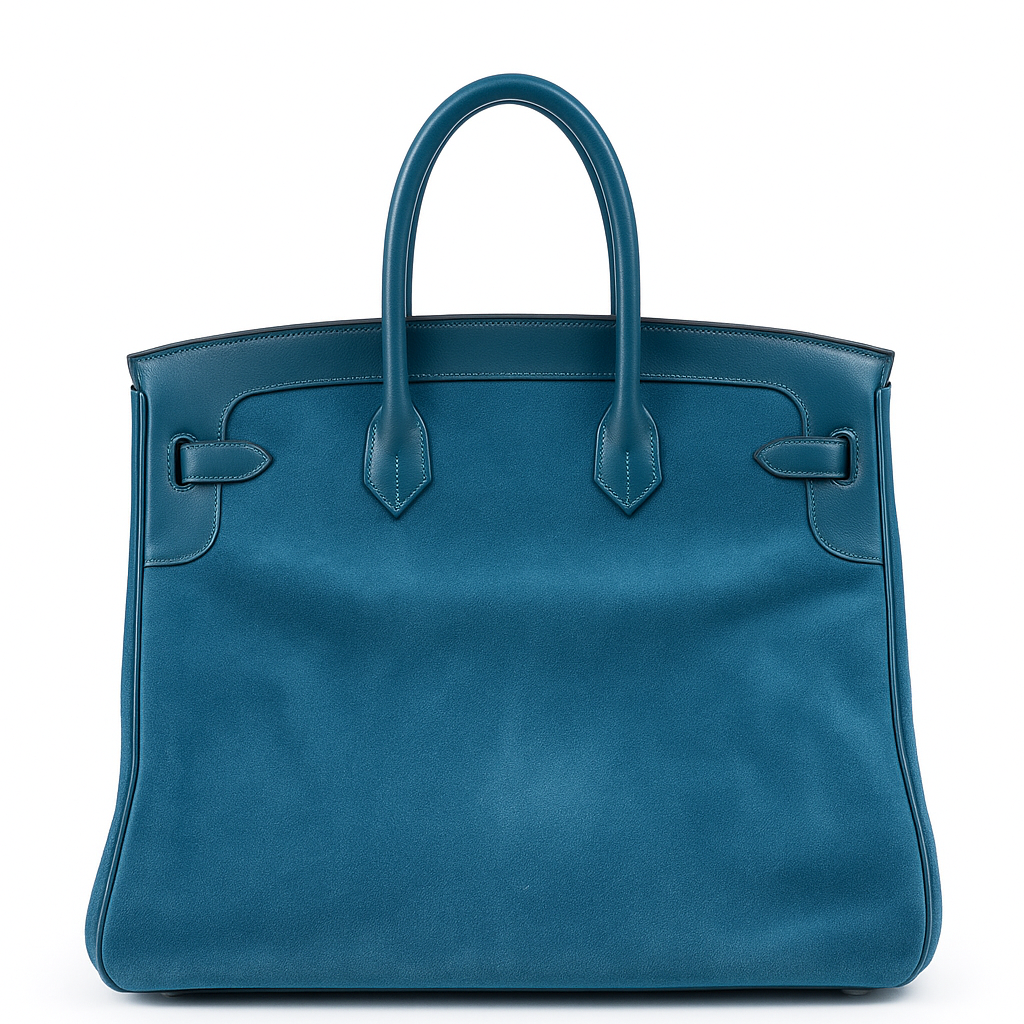 Hermès Birkin 40 "Grizzly" Bleu Thalassa Veau Doblis Suede & Permabrass Hardware
