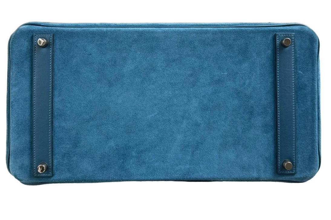 Hermès Birkin 40 "Grizzly" Bleu Thalassa Veau Doblis Suede & Permabrass Hardware