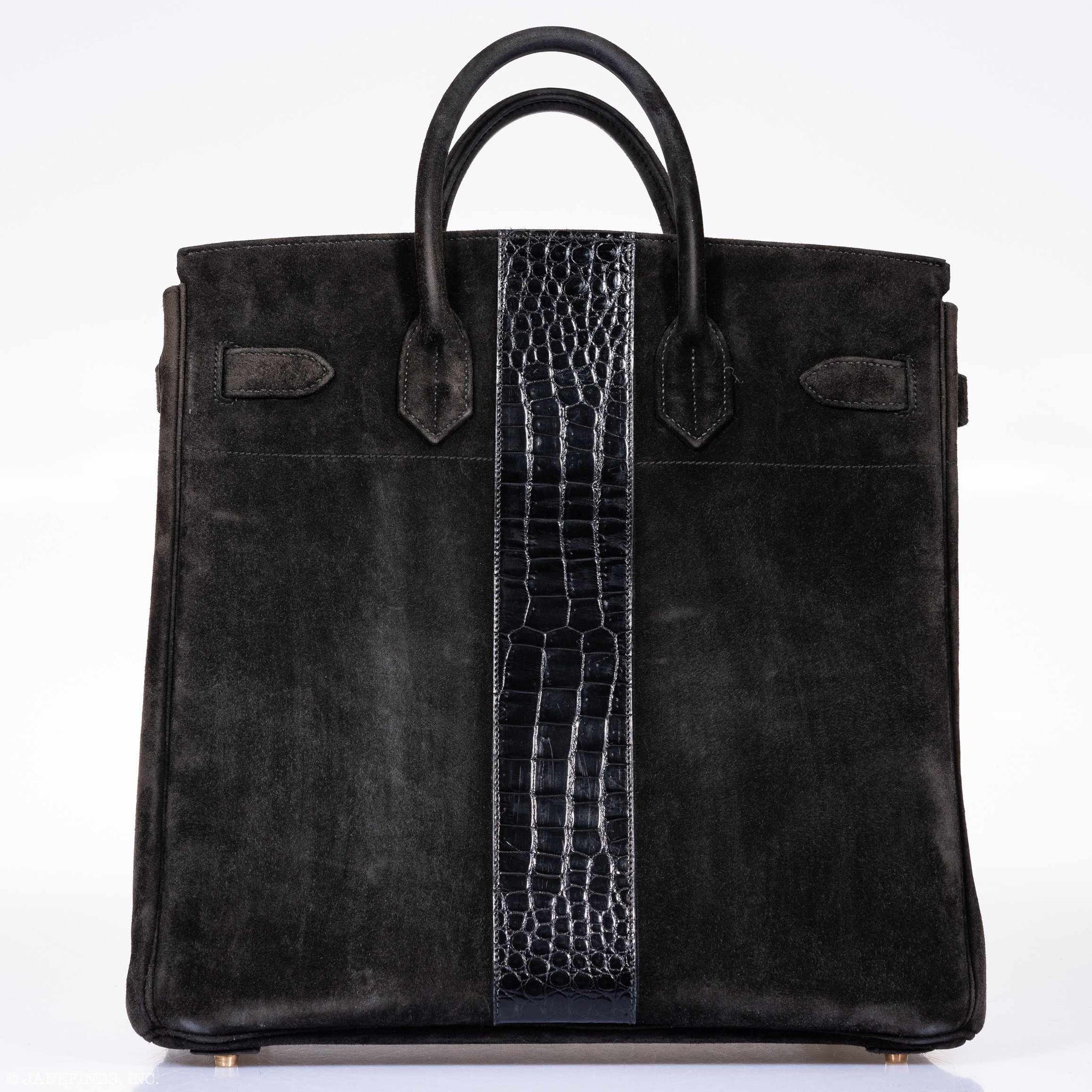 Hermès Birkin 40 HAC Black Doblis Suede and Crocodile Gold Hardware