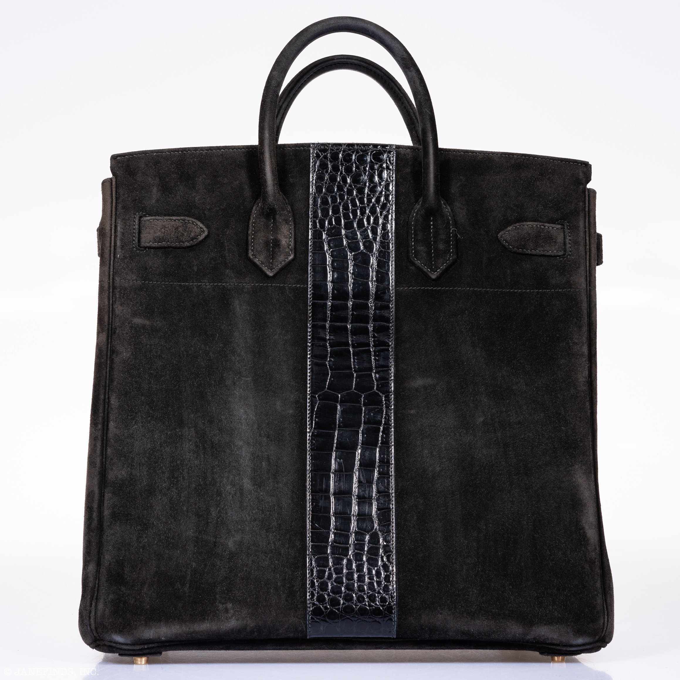 Hermès Birkin 40 HAC Black Doblis Suede and Crocodile Gold Hardware