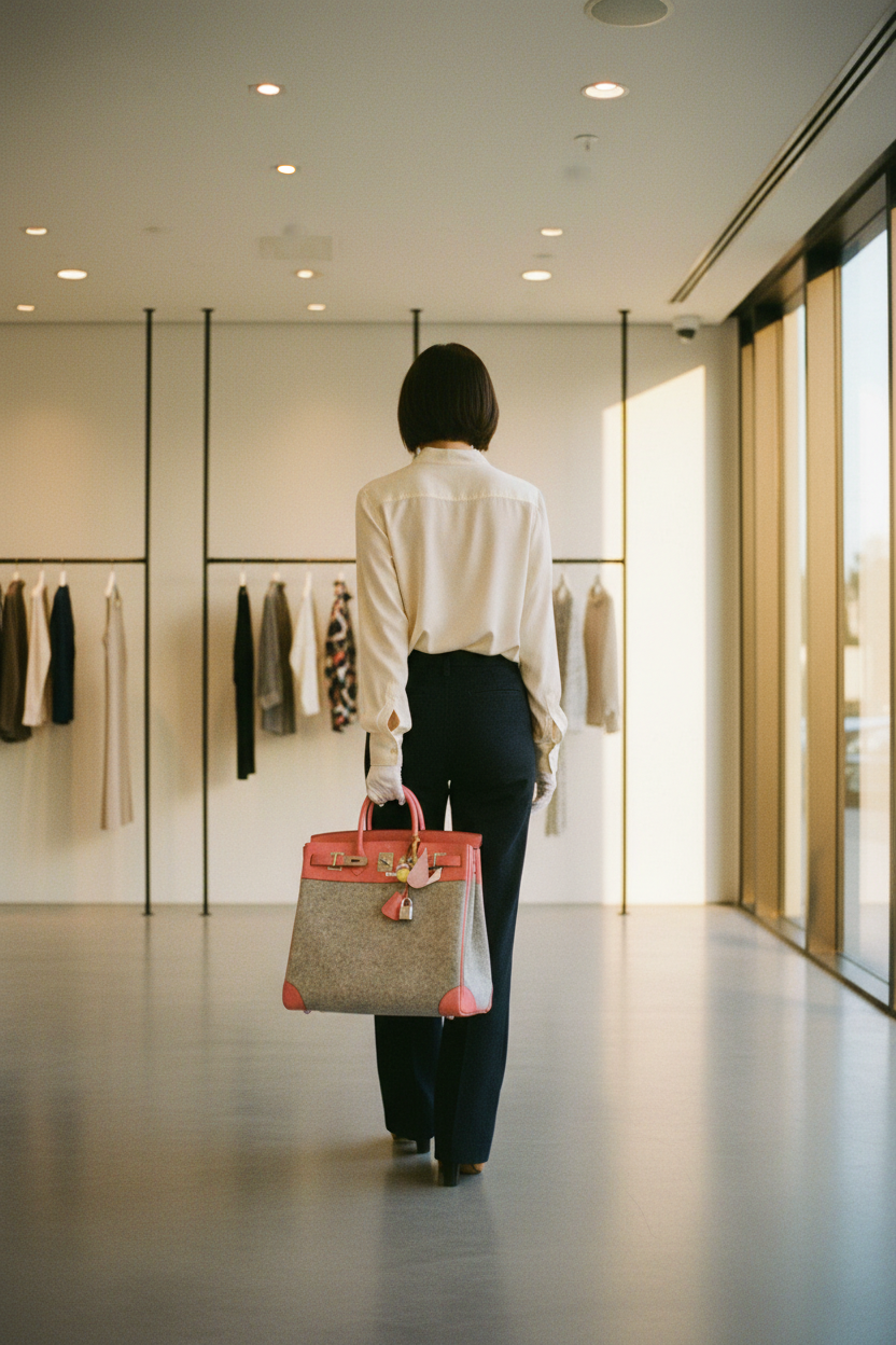 Hermès Birkin 40 HAC Rose Azalée Evercolor leather and Gris Clair Wool Toudou Palladium Hardware