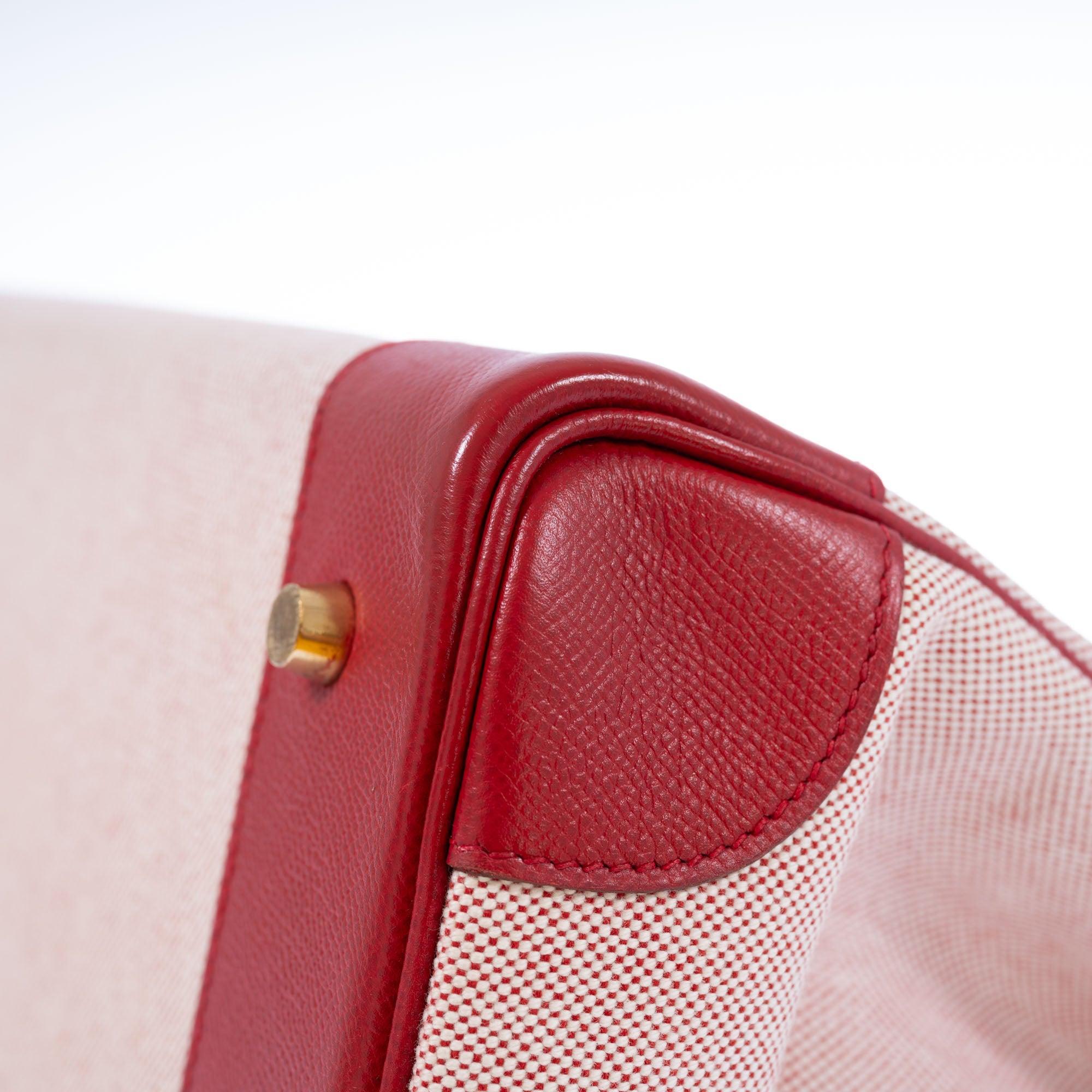 Hermès Birkin 40 Rouge Vif Toile and Courchevel with Gold Hardware