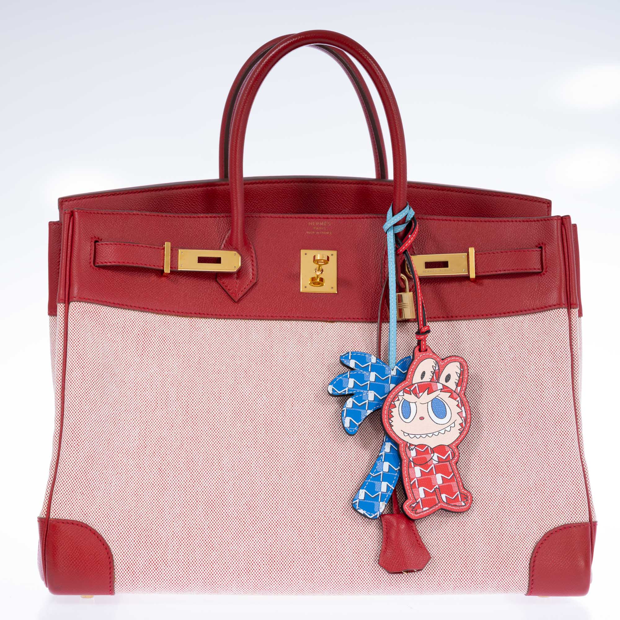 Hermès Birkin 40 Rouge Vif Toile and Courchevel with Gold Hardware