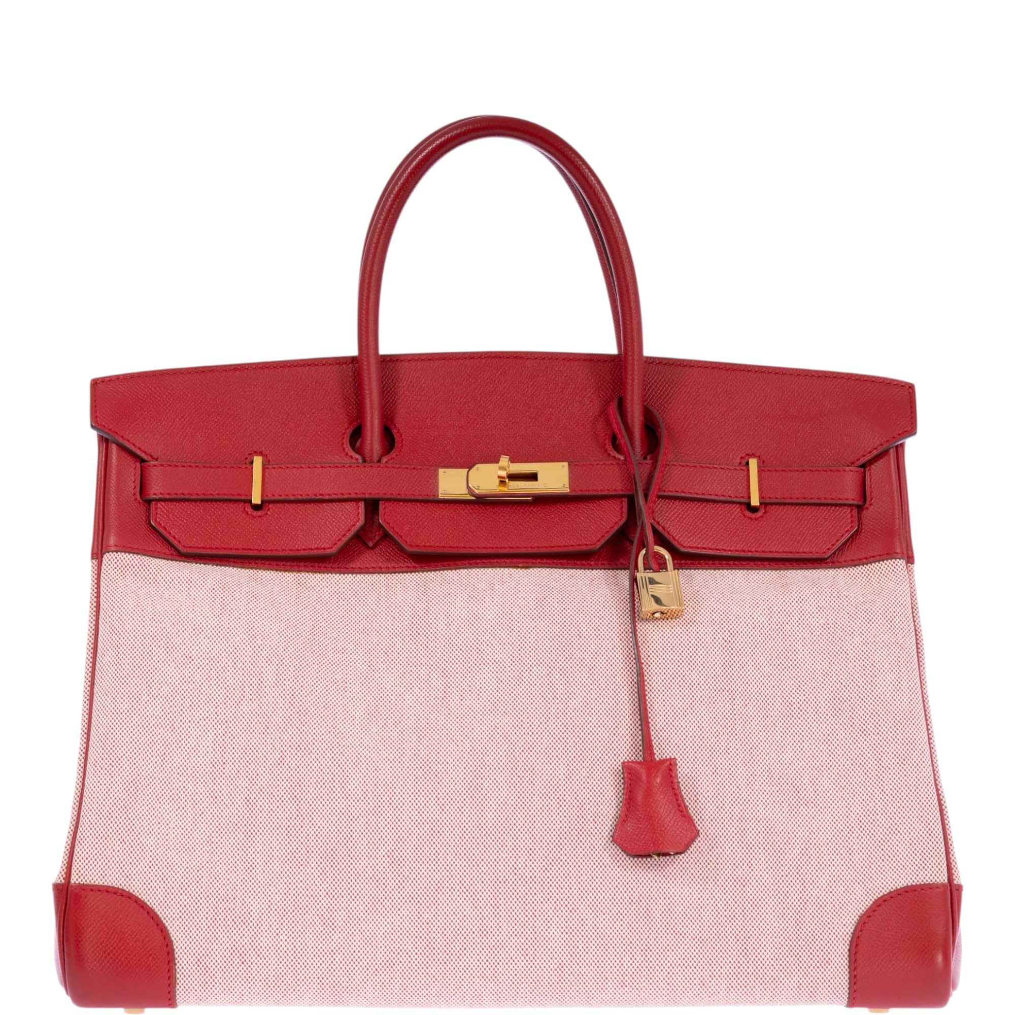 Hermès Birkin 40 Rouge Vif Toile and Courchevel with Gold Hardware