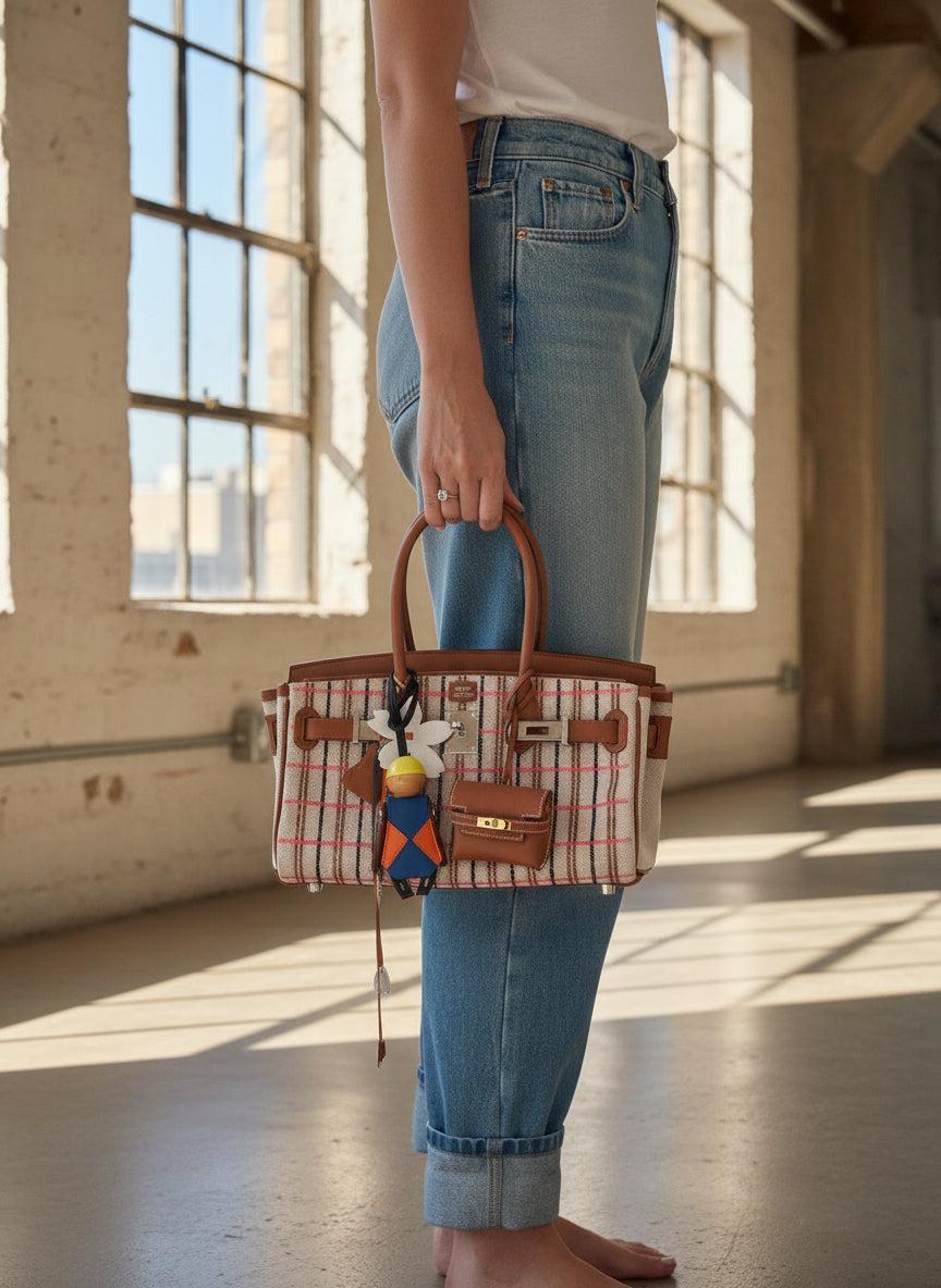 Hermès Birkin Shoulder 29 Light Gold Evercolor Embroidered Toile Palladium Hardware
