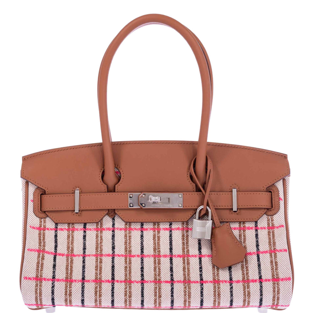 Hermès Birkin Shoulder 29 Light Gold Evercolor Embroidered Toile Palladium Hardware
