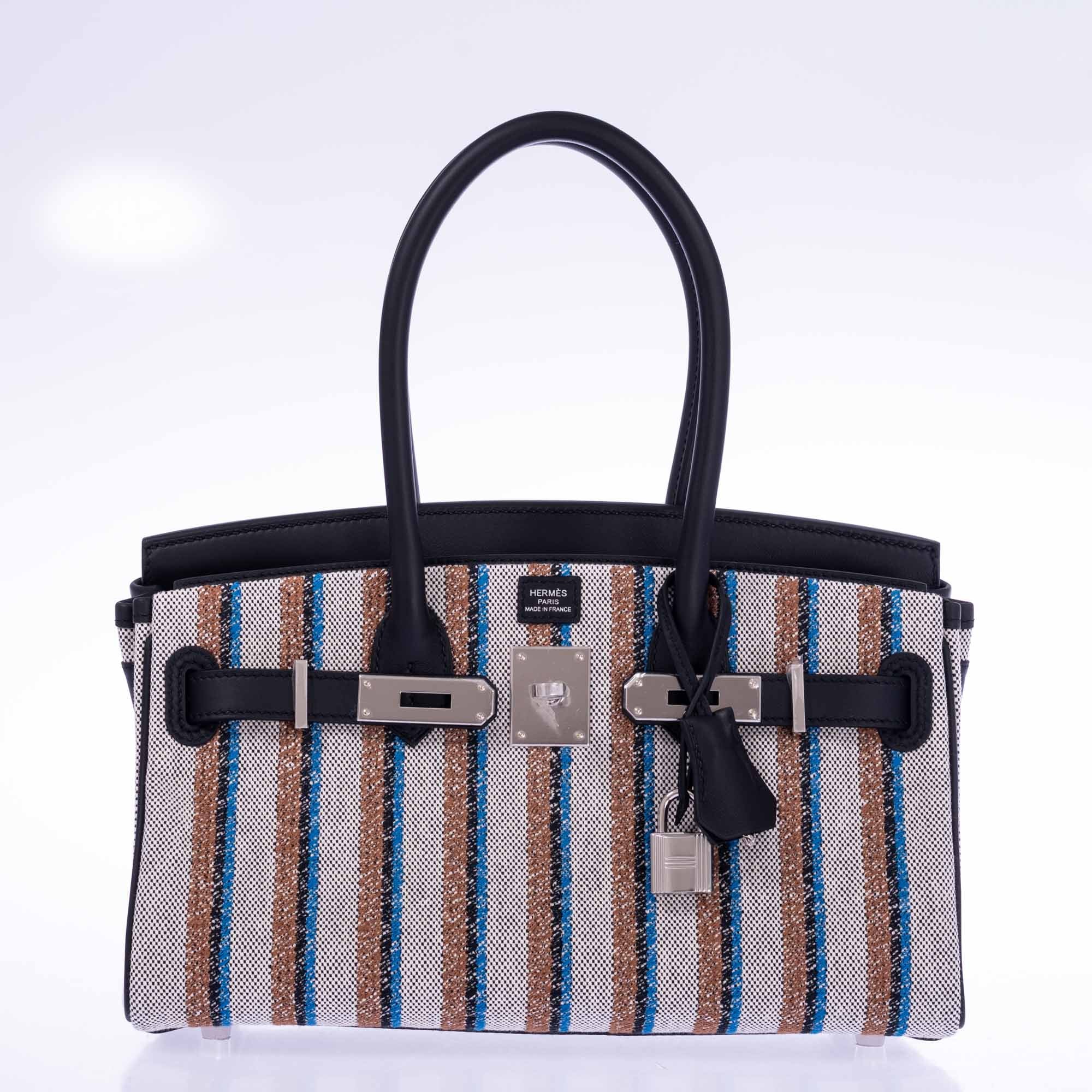 Hermès Birkin Shoulder Light 29 in Black Evercolor and Embroidered Toile Palladium Hardware