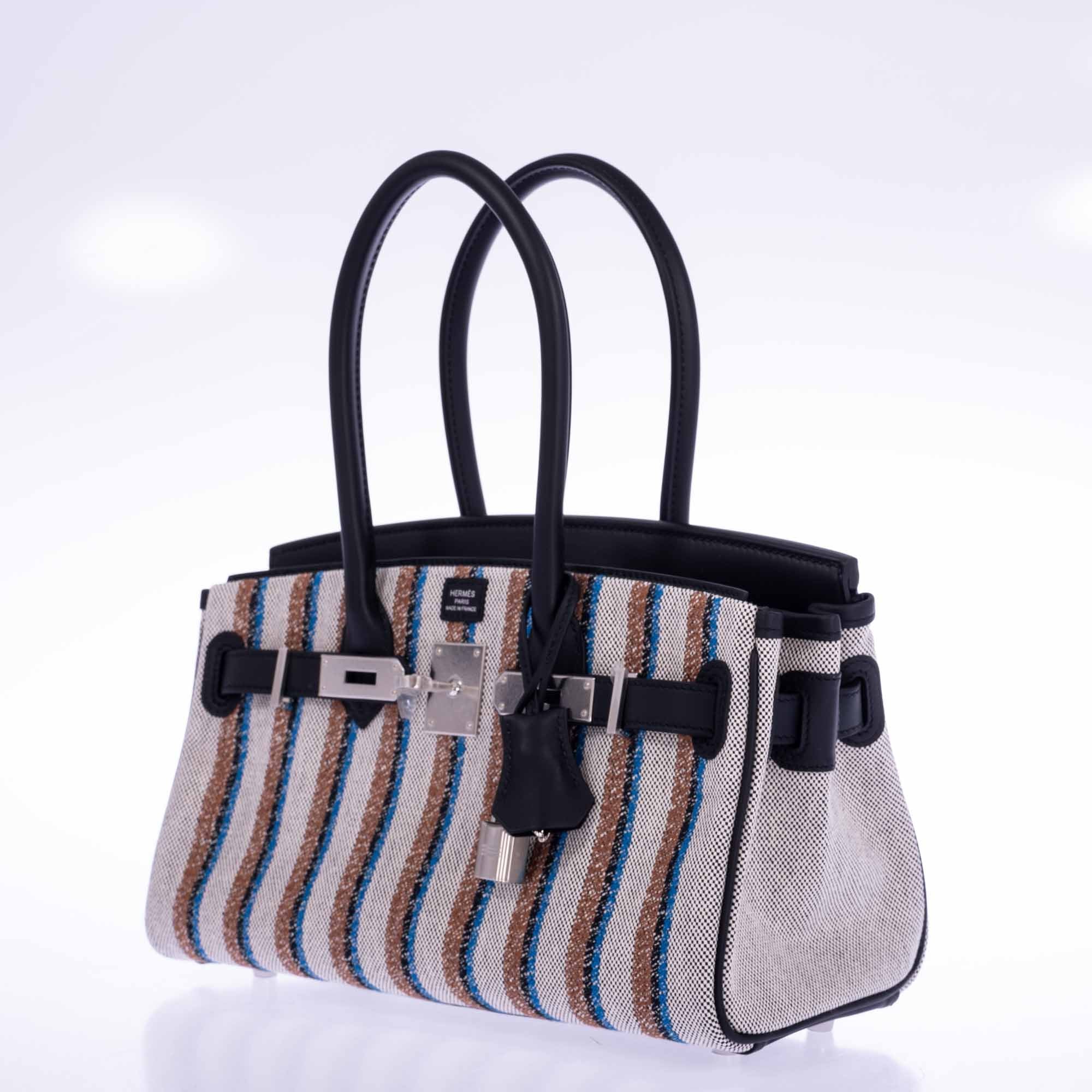 Hermès Birkin Shoulder Light 29 in Black Evercolor and Embroidered Toile Palladium Hardware