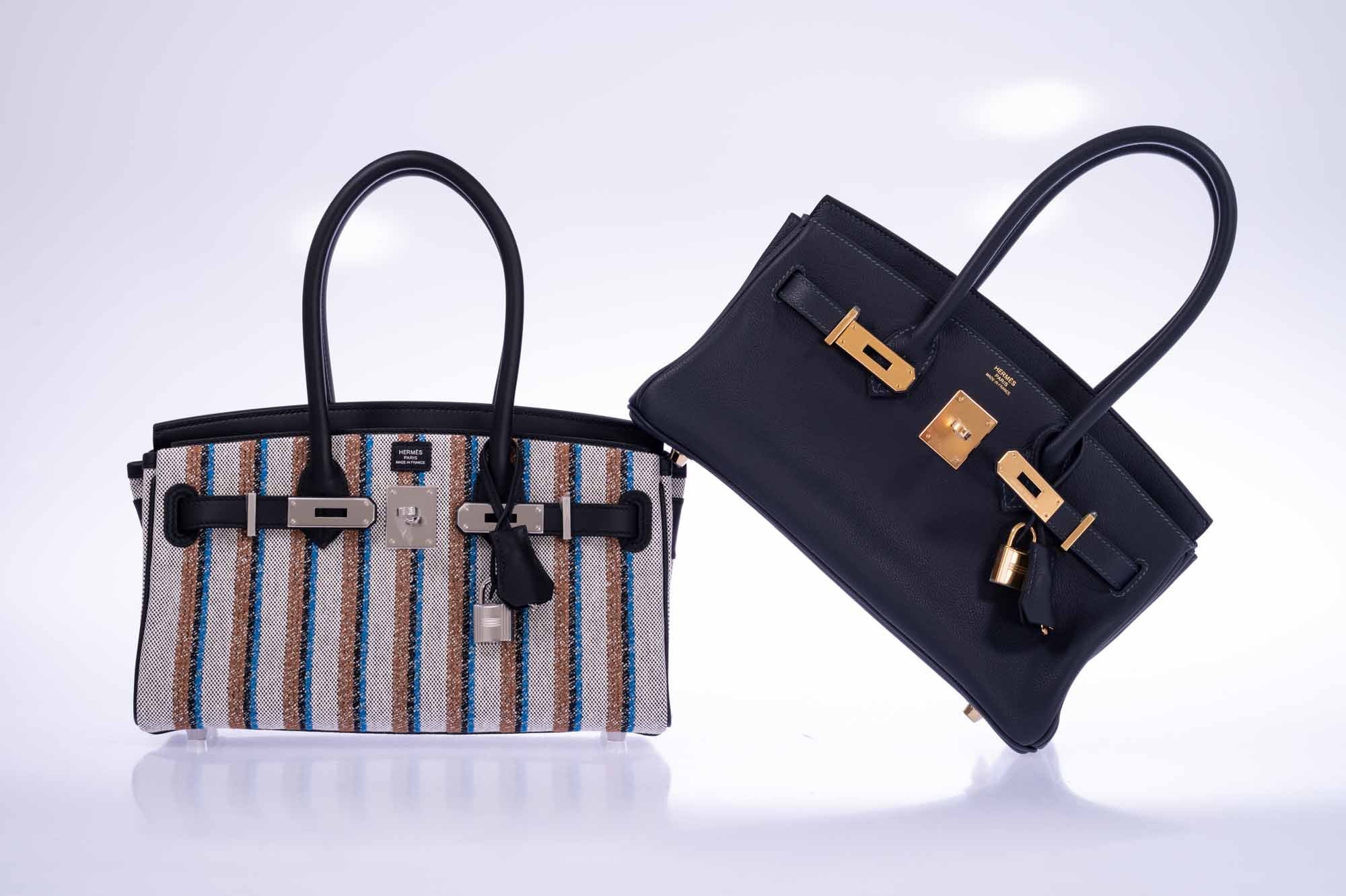 Hermès Birkin Shoulder Light 29 in Black Evercolor and Embroidered Toile Palladium Hardware