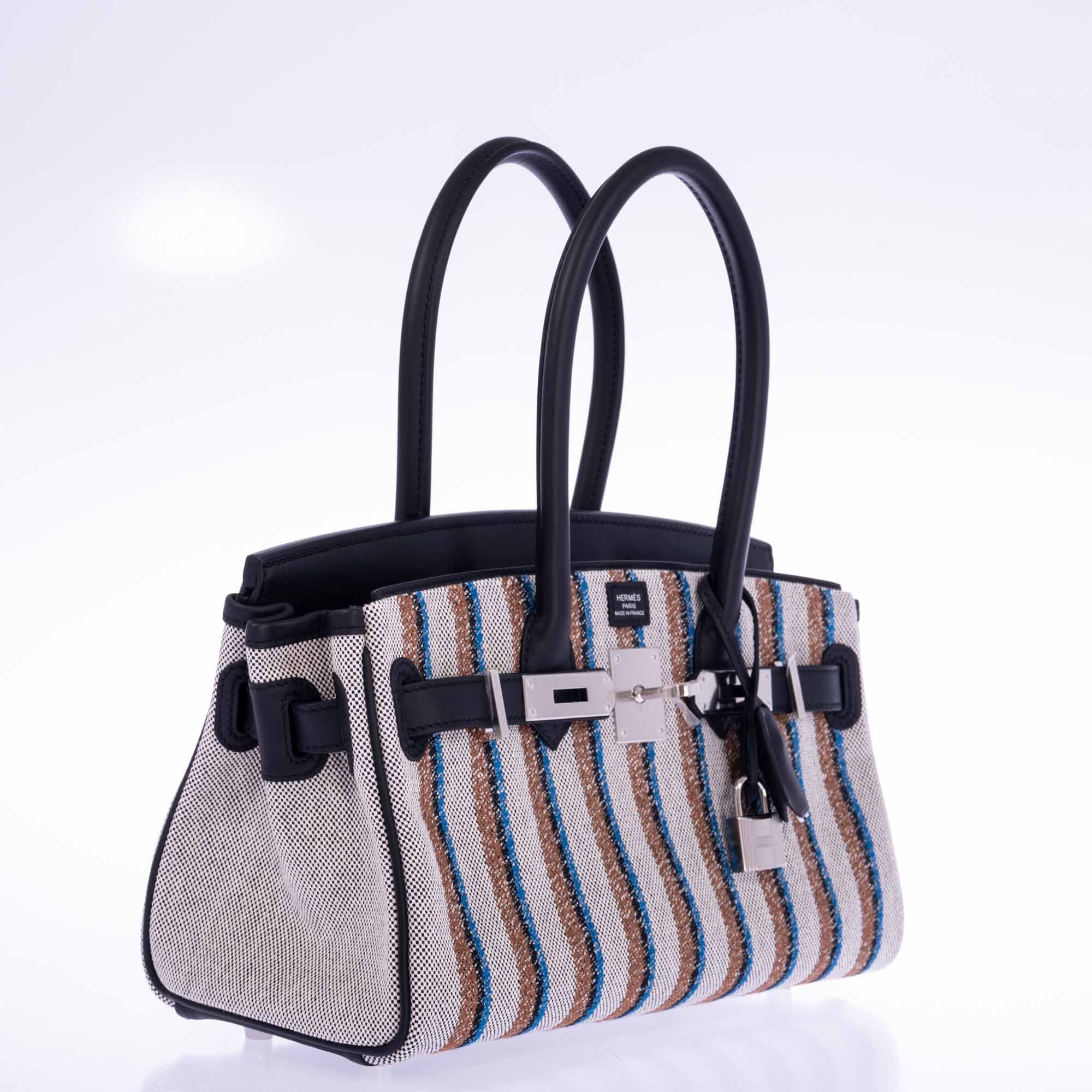 Hermès Birkin Shoulder Light 29 in Black Evercolor and Embroidered Toile Palladium Hardware