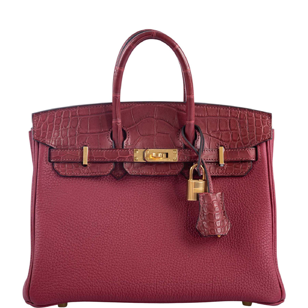 Hermès Birkin Touch 25 Rouge Grenat Matte Alligator and Togo Gold Hard ...