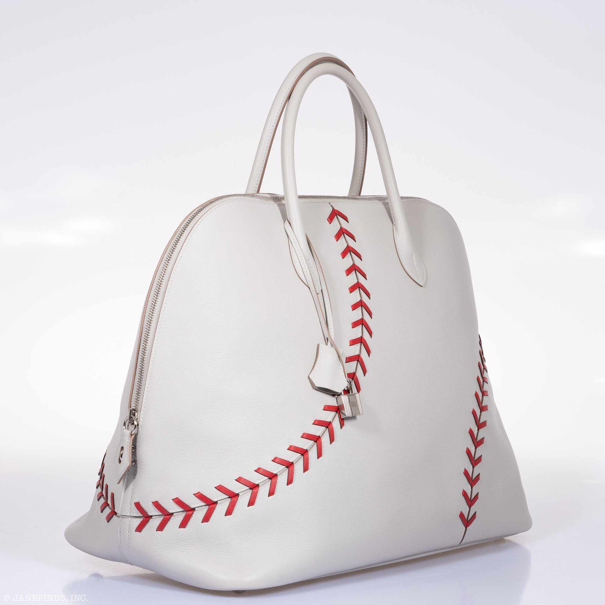Hermès Bolide 1923 Baseball 45 Gris Perle Evercolor Rouge Stitching Palladium Hardware