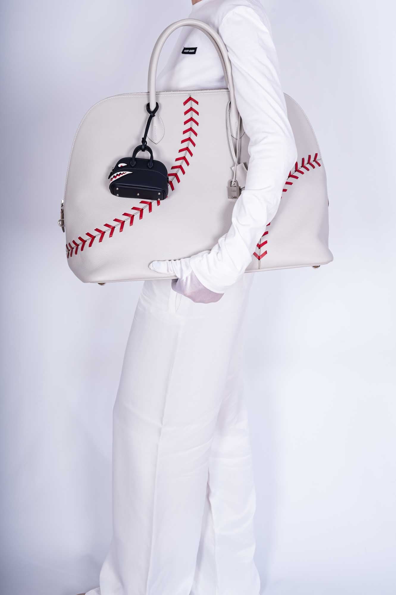 Hermès Bolide 1923 Baseball 45 Gris Perle Evercolor Rouge