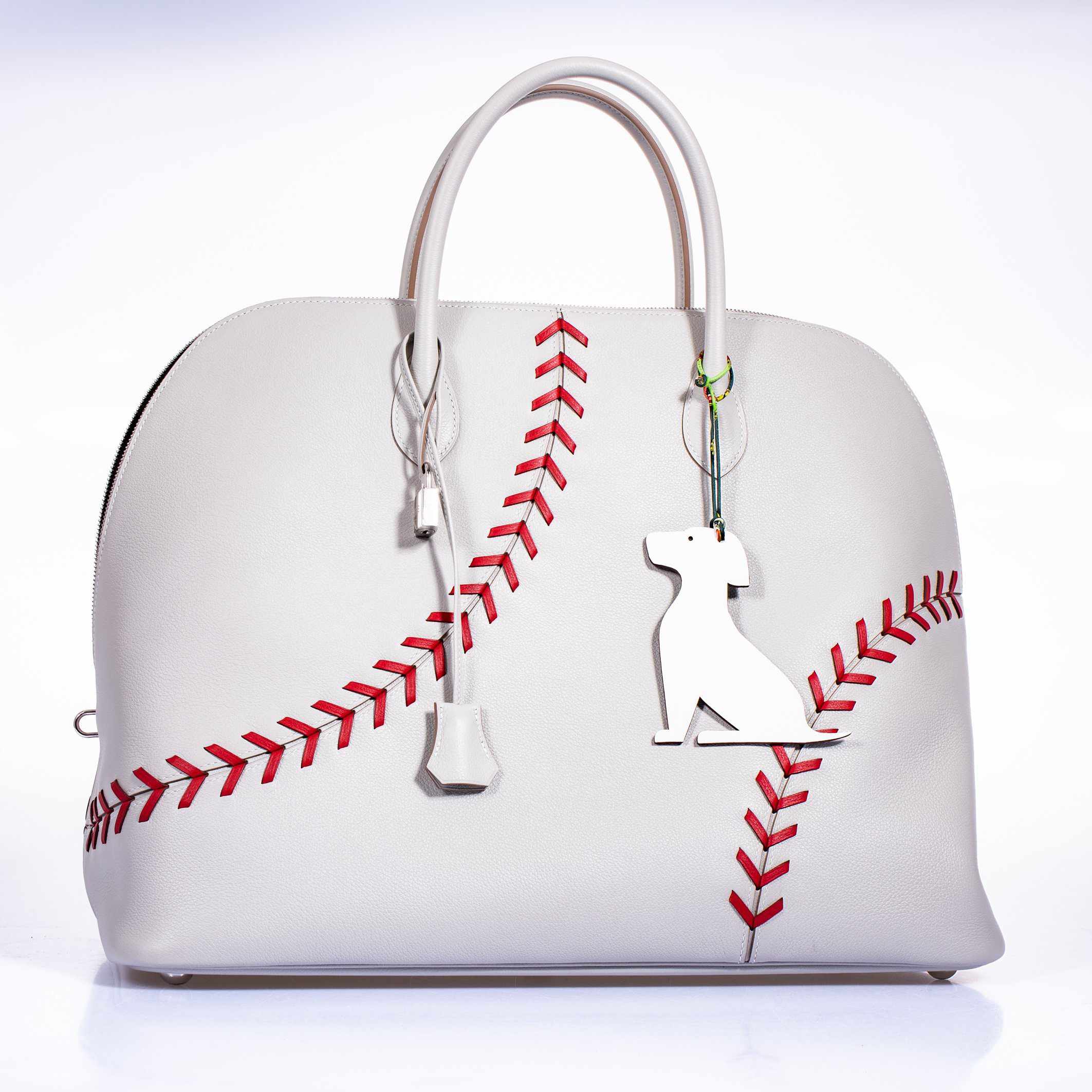 Hermès Bolide 45 1923 Baseball Gris Perle Rouge Evercolor Travel Bag