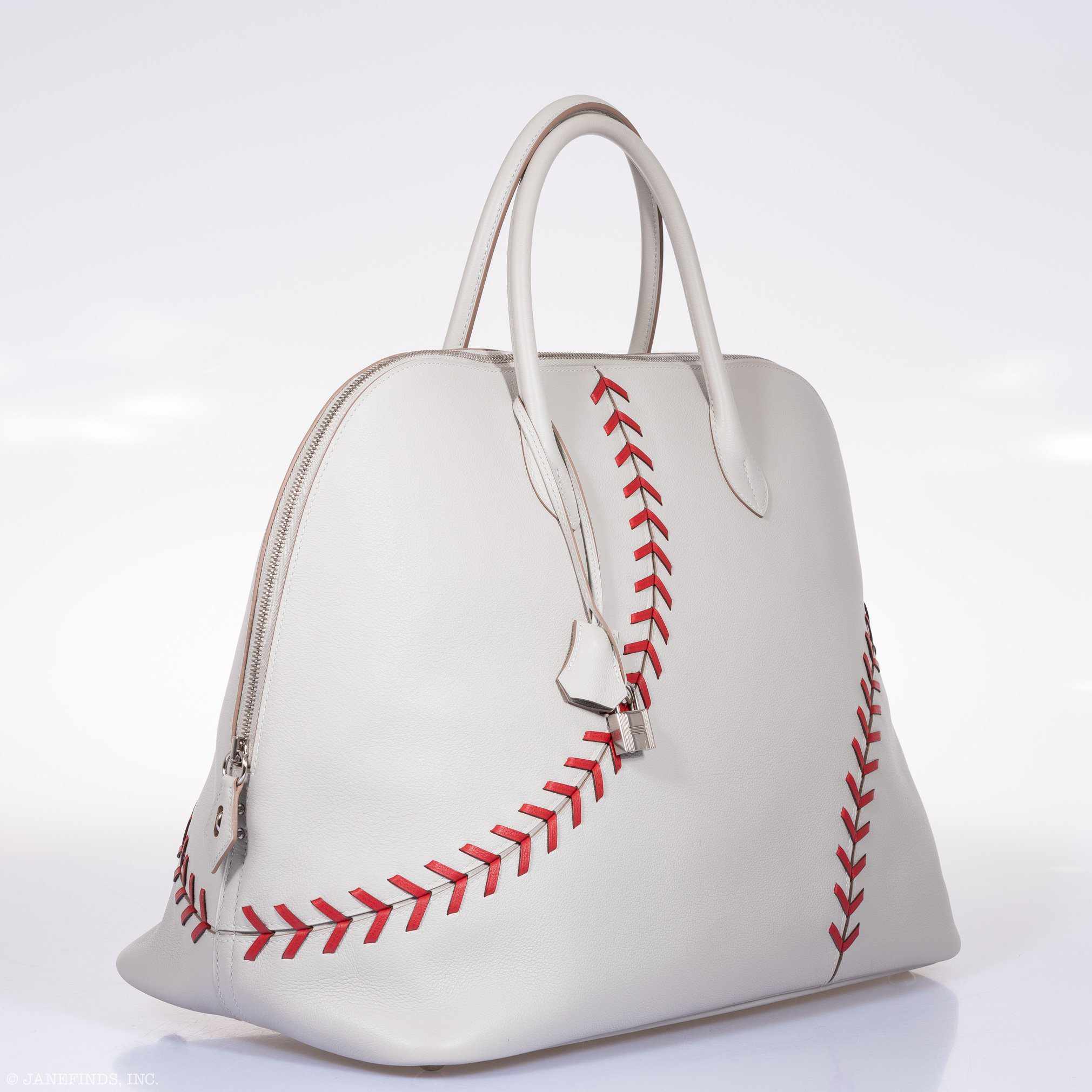 Hermès Bolide 45 1923 Baseball Gris Perle Rouge Evercolor Travel Bag