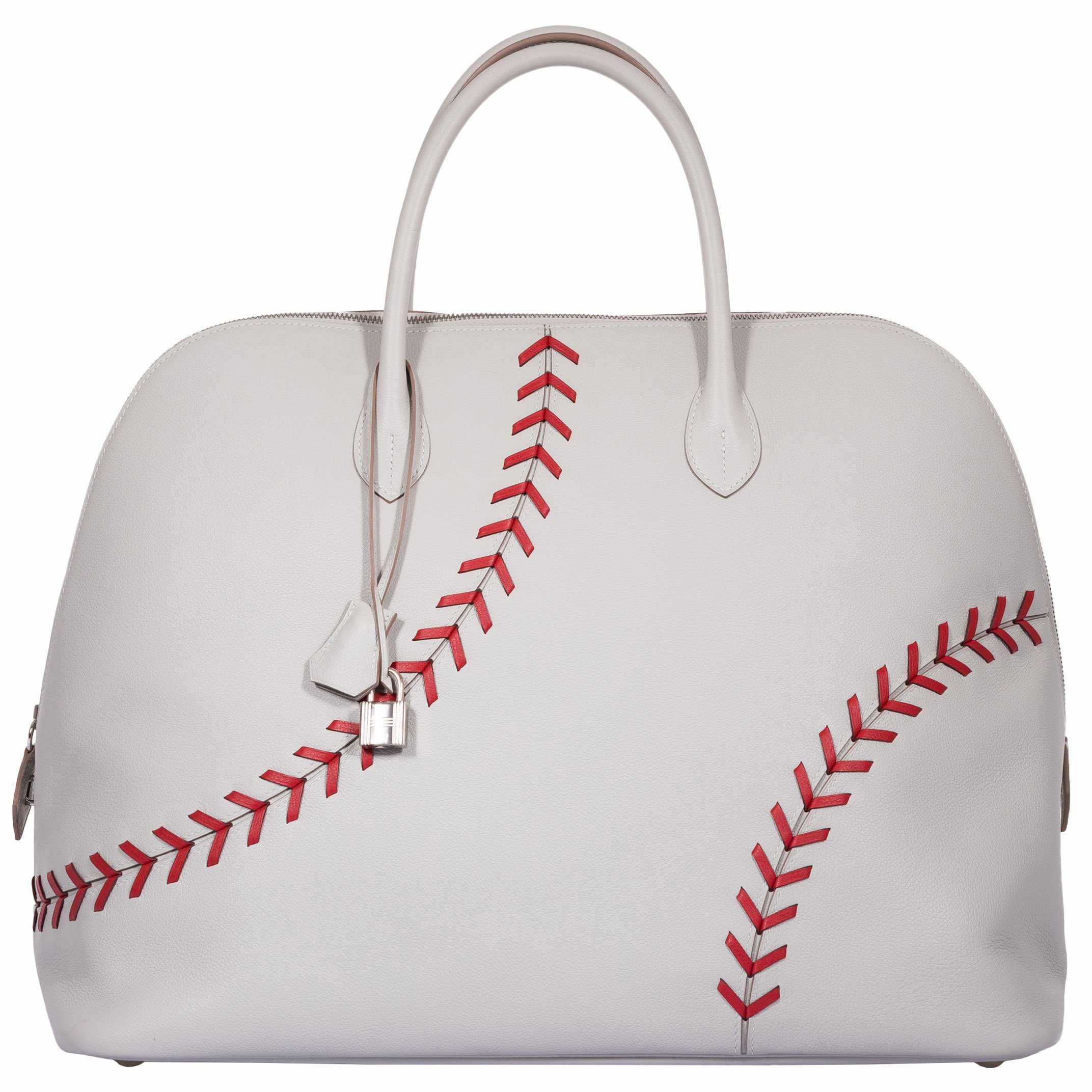 Hermès Bolide 45 1923 Baseball Gris Perle Rouge Evercolor Travel Bag