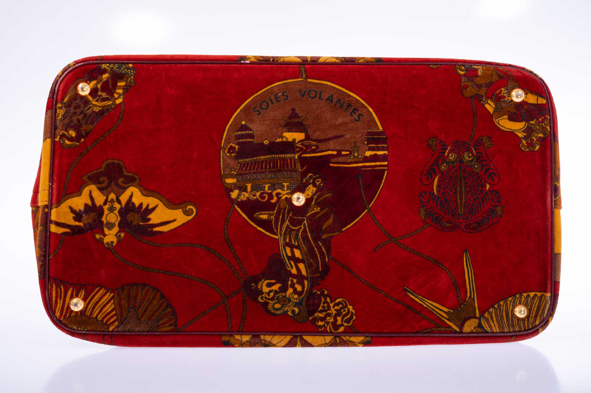 Hermès Bolide 45 Soies Volantes Rouge H Box Calfskin and Printed Velvet