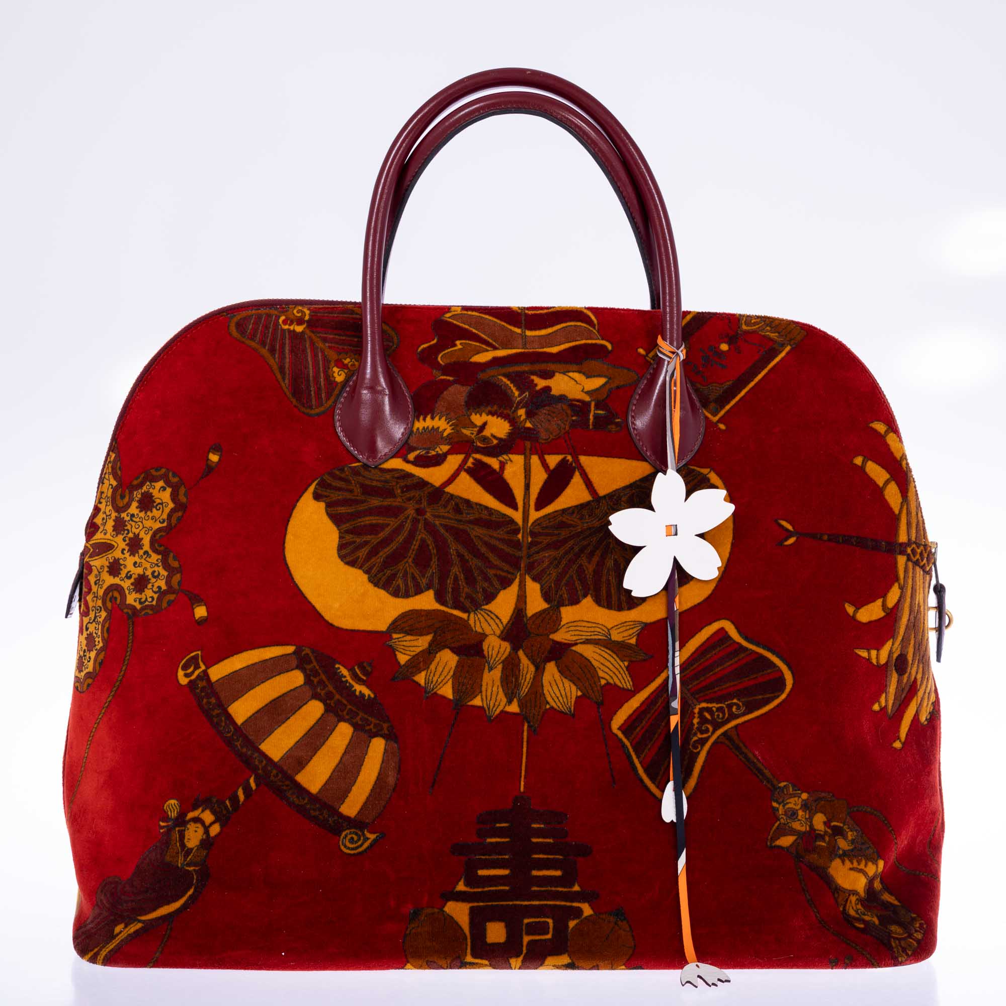 Hermès Bolide 45 Soies Volantes Rouge H Box Calfskin and Printed Velvet