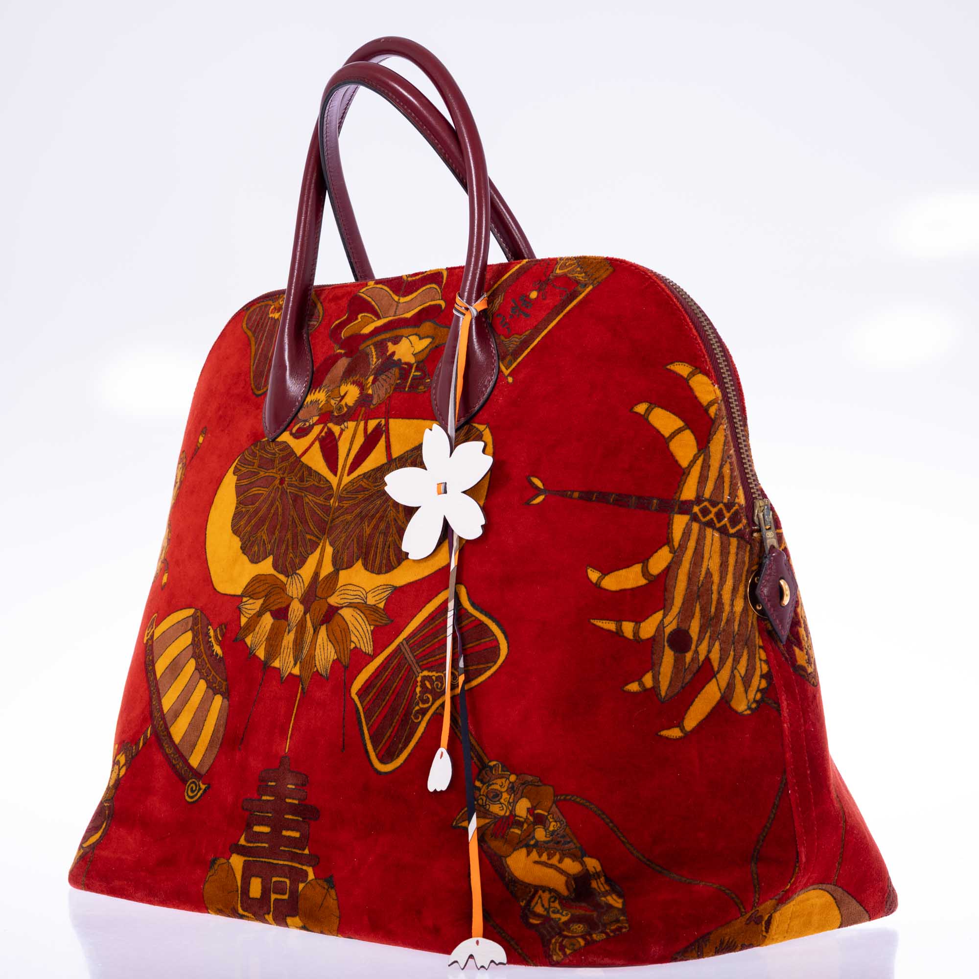 Hermès Bolide 45 Soies Volantes Rouge H Box Calfskin and Printed Velvet