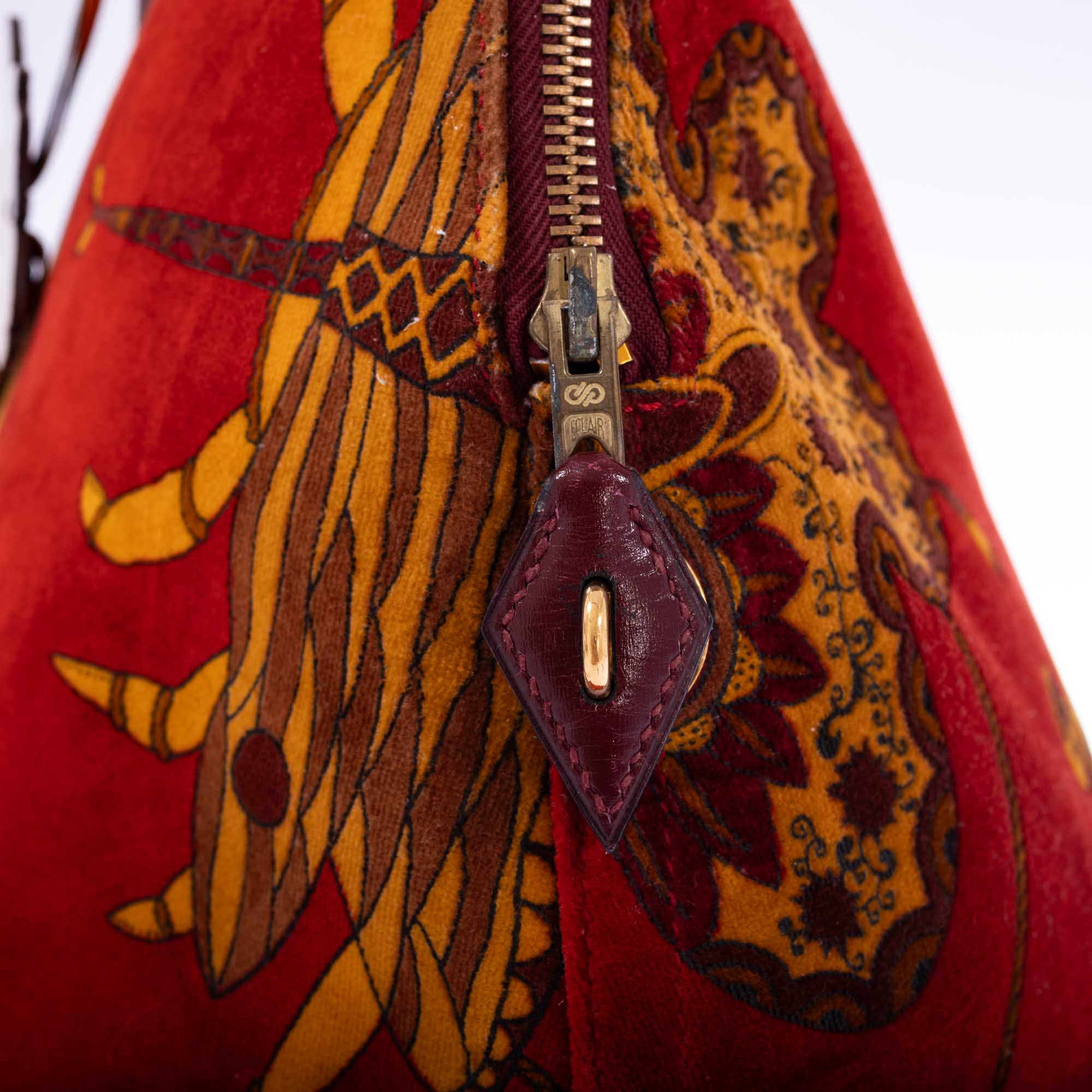 Hermès Bolide 45 Soies Volantes Rouge H Box Calfskin and Printed Velvet