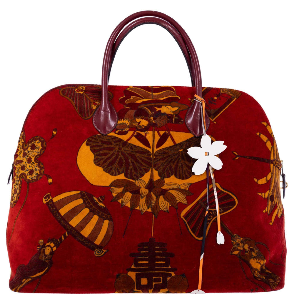 Hermès Bolide 45 Soies Volantes Rouge H Box Calfskin and Printed Velvet