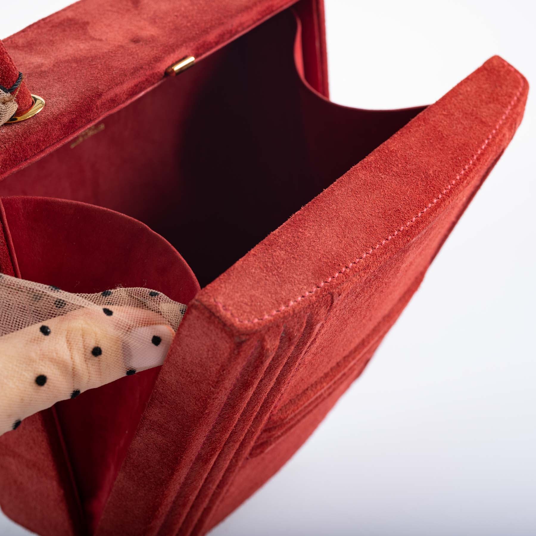 Hermès Cadena Bag Rouge Veau Doblis Suede Gold Hardware