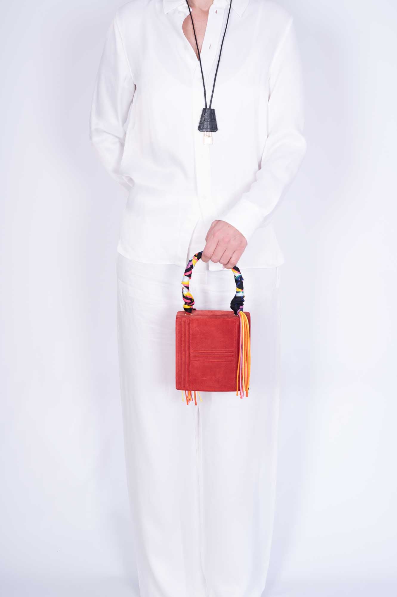 Hermès Cadena Bag Rouge Veau Doblis Suede Gold Hardware