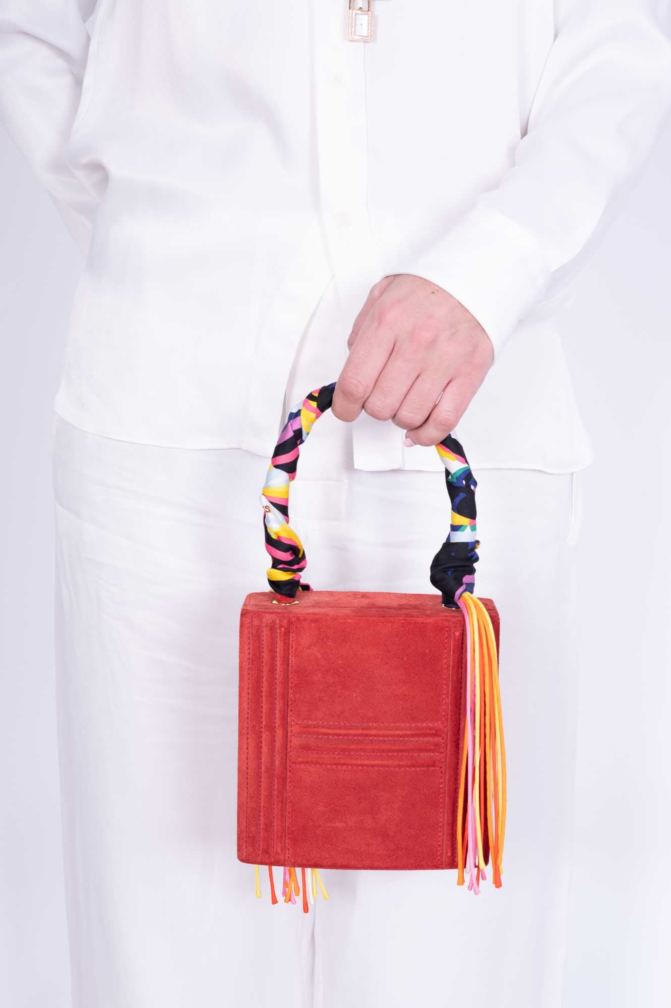 Hermès Cadena Bag Rouge Veau Doblis Suede Gold Hardware