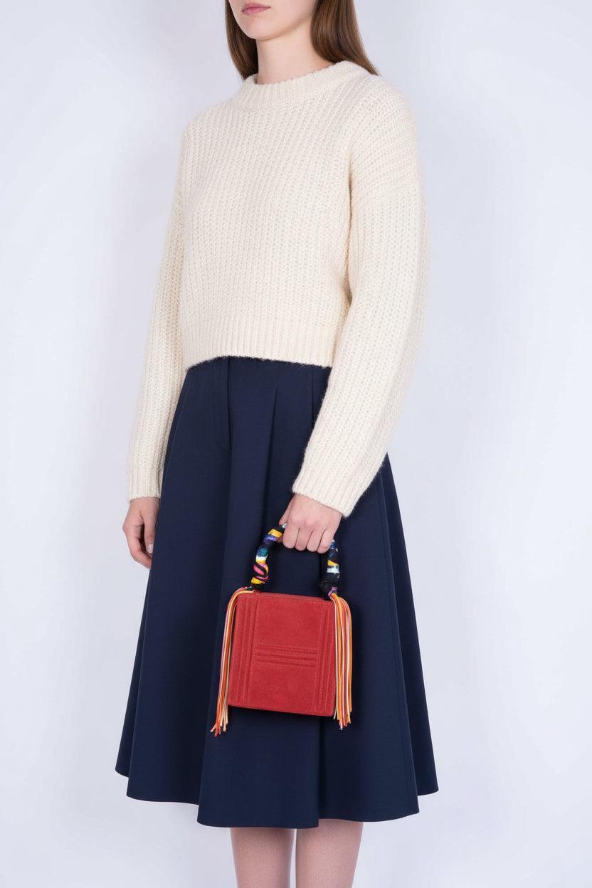 Hermès Cadena Bag Rouge Veau Doblis Suede Gold Hardware